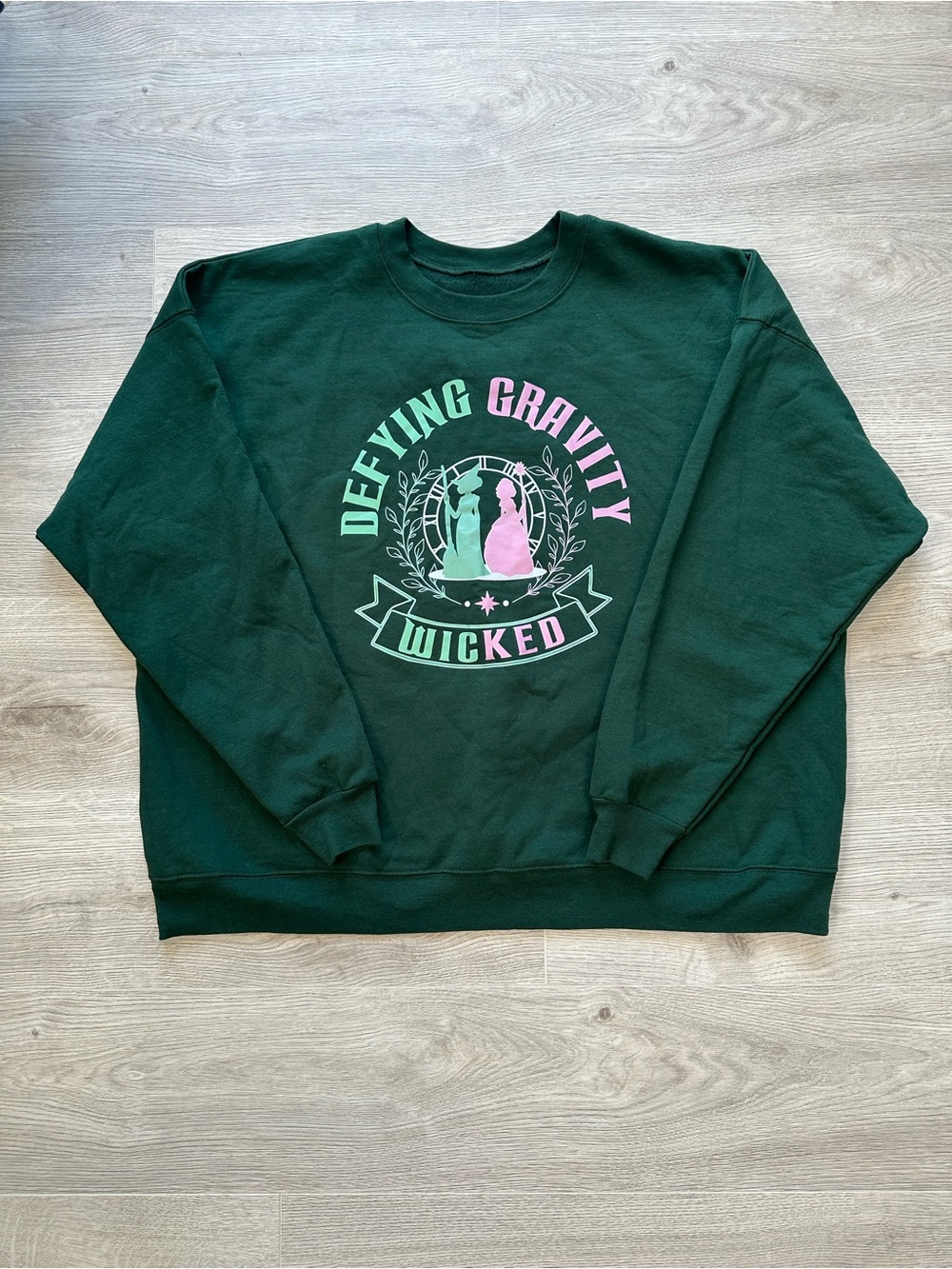 Wicked Movie Defying Gravity Green Graphic Crewneck Sweatshirt Glinda Elphaba
